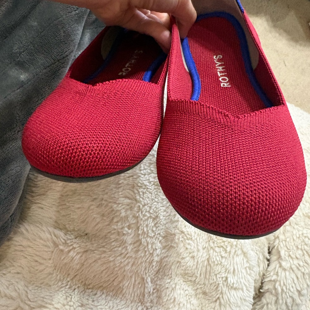 Rothy's Vibrant Red Flats with Blue Accents - Picture 3 of 4